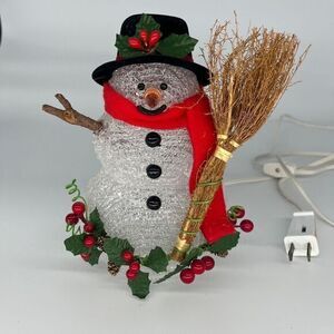 Vintage Christmas Decoration Light Up Snowman Holly Berries Broom Holiday Decor‎